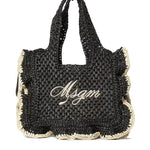 Msgm Kids Borsa Nero in Rafia con Ricamo Logo per Bambine