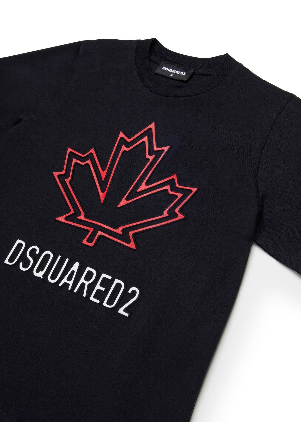 Dsquared2 Kids T-shirt Nera con Canadian Leaf per Bambini