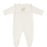 Blumarine Kids Tutina Panna Chiaro con Logo Strass per Neonate