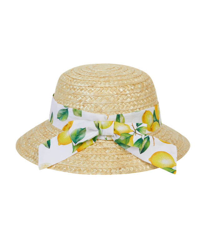 Deolinda kids Cappello in Paglia con Fantasia Limoni per Bambine