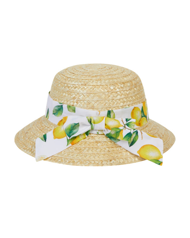 Deolinda kids Cappello in Paglia con Fantasia Limoni per Bambine