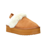 Colors of California Pantofole Tan Biscotto con Fascia in Finta Pelliccia Bianca per Bambine