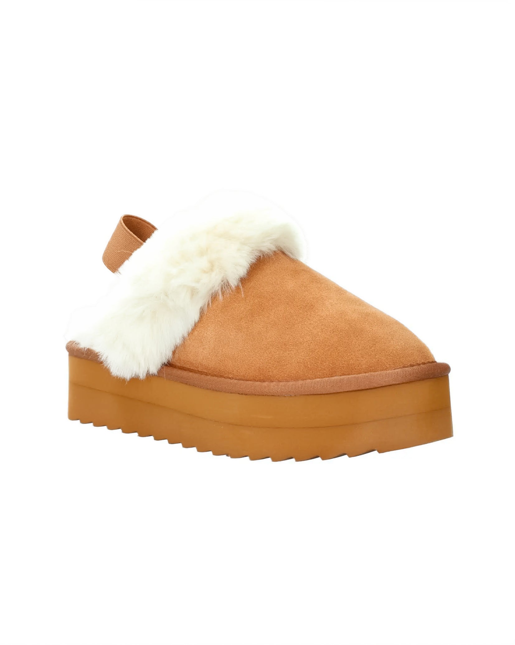 Colors of California Pantofole Tan Biscotto con Fascia in Finta Pelliccia Bianca per Bambine