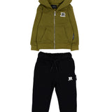 John Richmond Kids Completo Felpa Verde Militare e Nero con Logo per Neonati