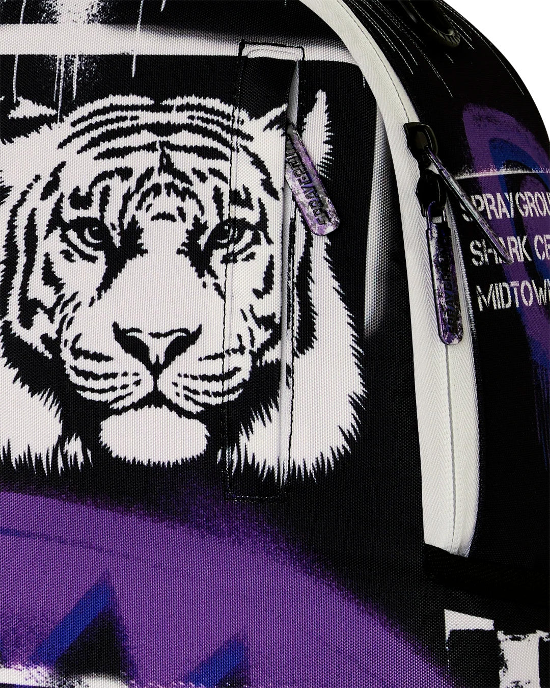 Sprayground Kids Zaino Unisex Think On It Nero e Viola con Stampa Tigre, Shark Mouth e Graffiti