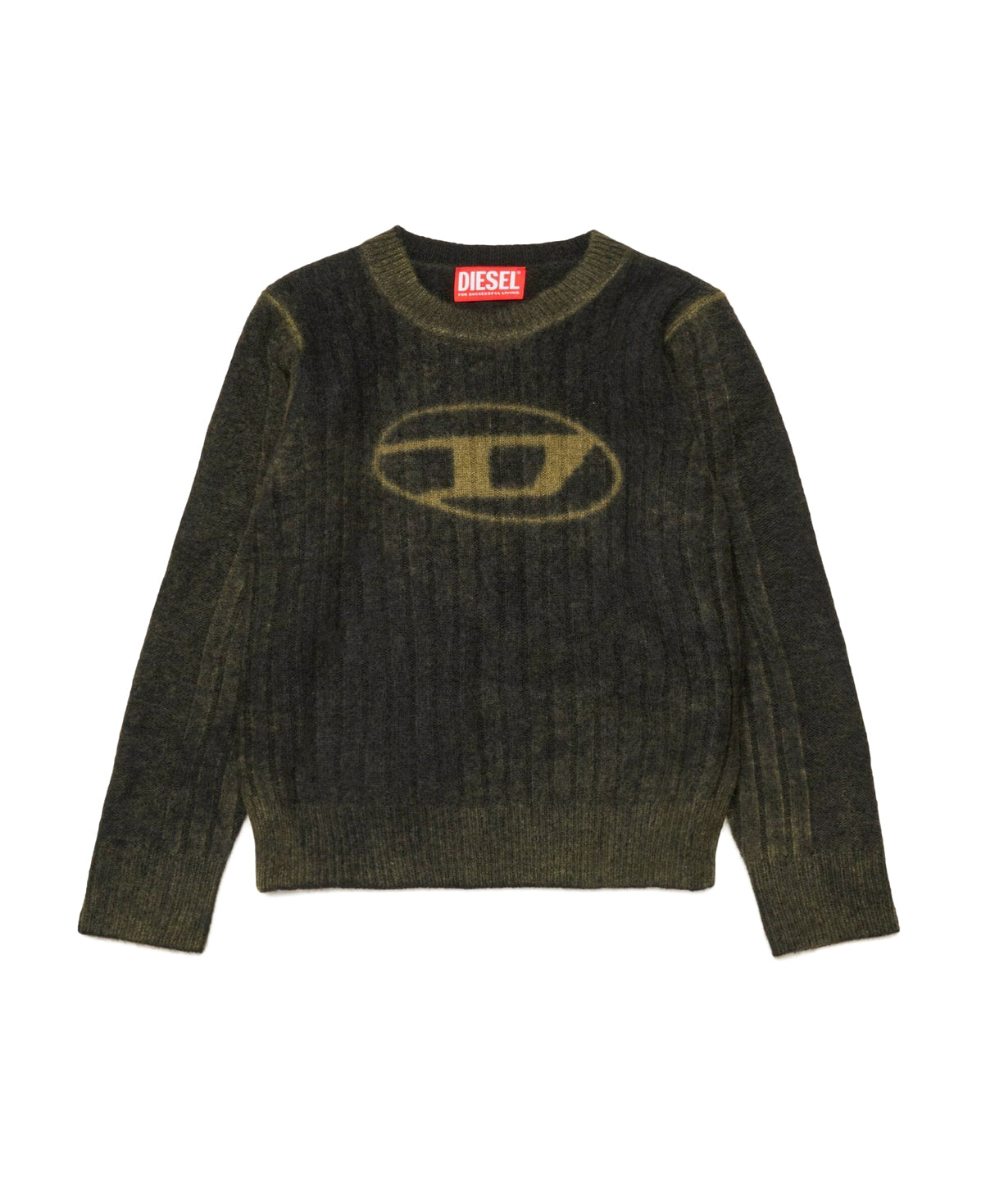 Diesel Kids Maglione Verde con Logo Oval D per Bambini