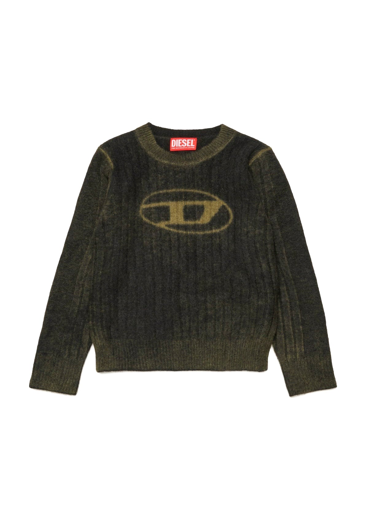 Diesel Kids Maglione Verde con Logo Oval D per Bambini