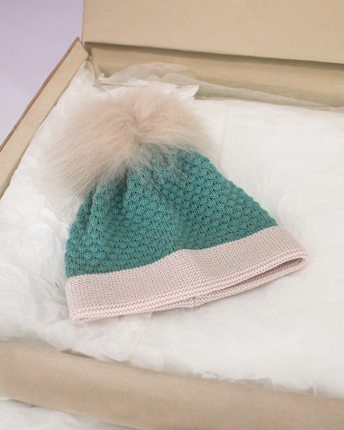Marlù Cappello verde/rosa con Pon Pon per neonate