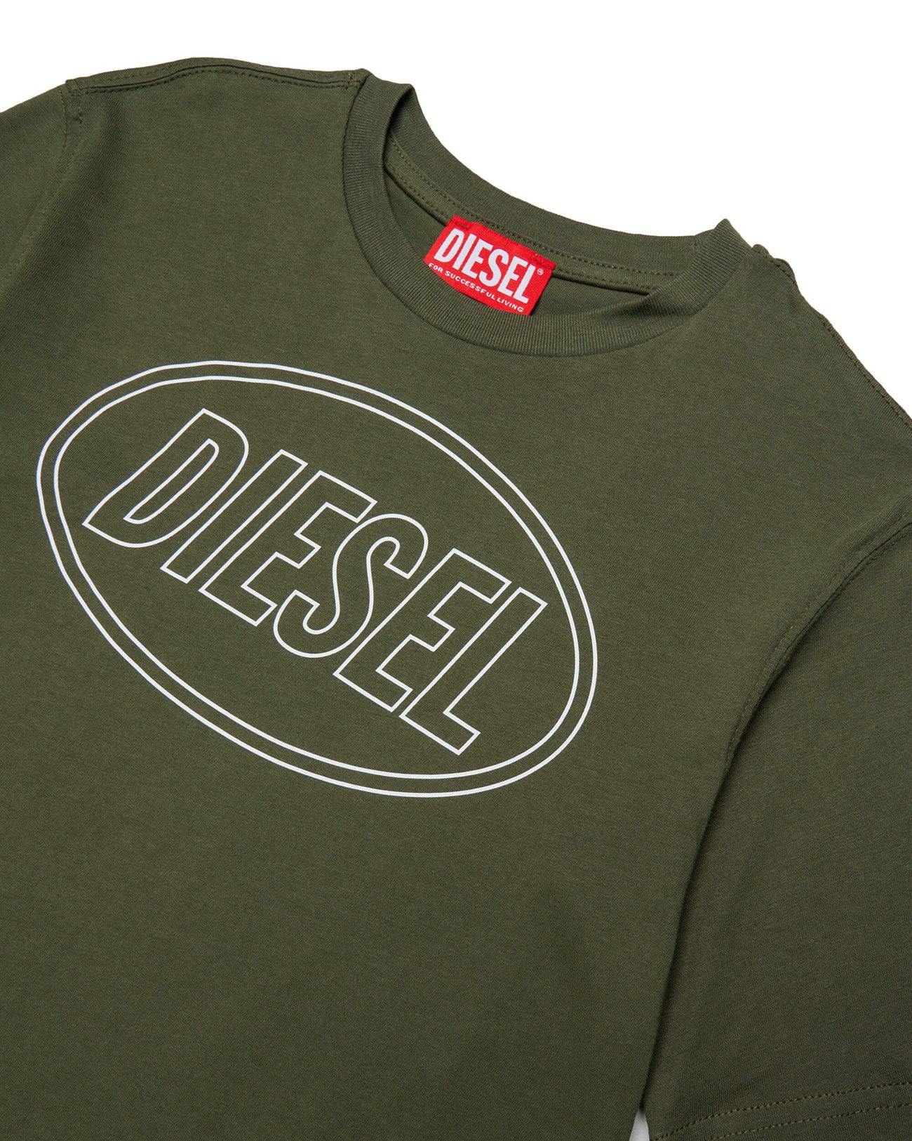 Diesel Kids T-shirt Verde con Stampa Logo Oval D Unisex per Bambini