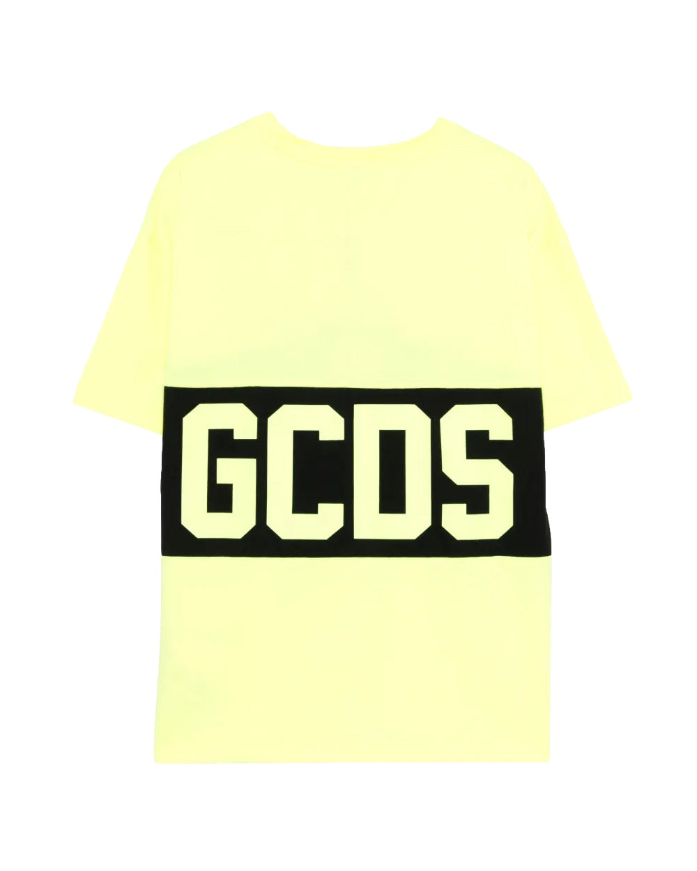 Gcds Kids T-Shirt Giallo con Banda Nera Logata per Bambini