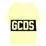 Gcds Kids T-Shirt Giallo con Banda Nera Logata per Bambini