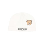 Moschino Kids Cappellino Panna in Cotone con Stampa Teddy Bear e Logo Unisex per Neonati