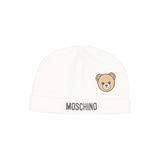Moschino Kids Cappellino Panna in Cotone con Stampa Teddy Bear e Logo Unisex per Neonati