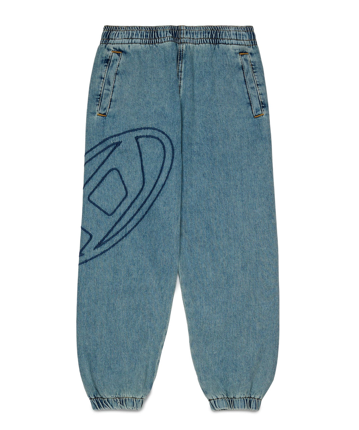 Diesel Kids Jeans Jogger Azzurri con Maxi Logo Oval D Ricamato per Bambine