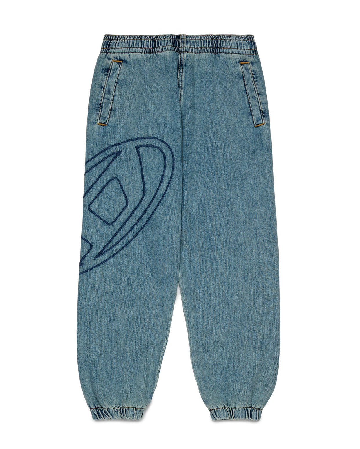 Diesel Kids Jeans Jogger Azzurri con Maxi Logo Oval D Ricamato per Bambine