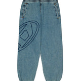 Diesel Kids Jeans Jogger Azzurri con Maxi Logo Oval D Ricamato per Bambine