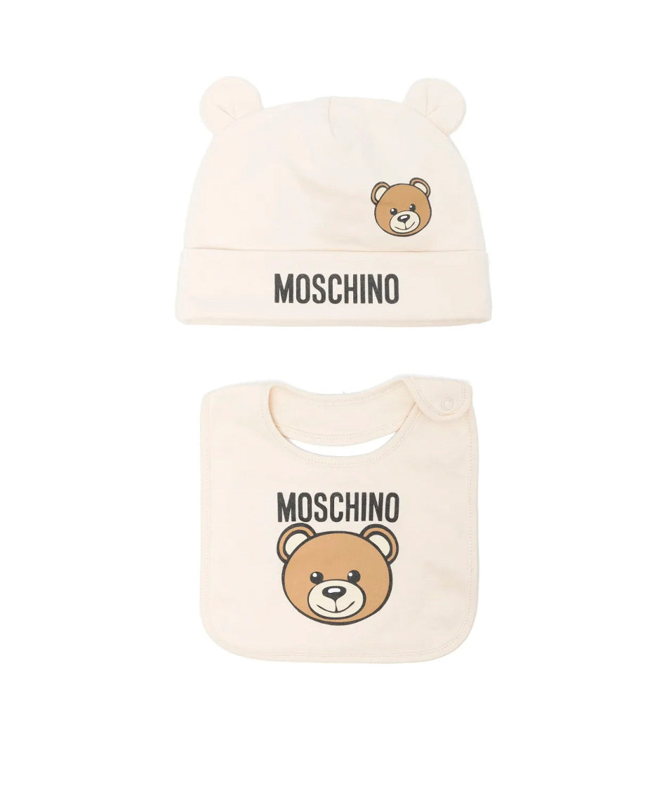 Moschino Kids Cappello con Bavetta Beige con Logo Teddy Bear per Neonati