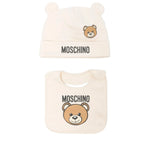 Moschino Kids Cappello con Bavetta Beige con Logo Teddy Bear per Neonati