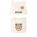 Moschino Kids Cappello con Bavetta Beige con Logo Teddy Bear per Neonati