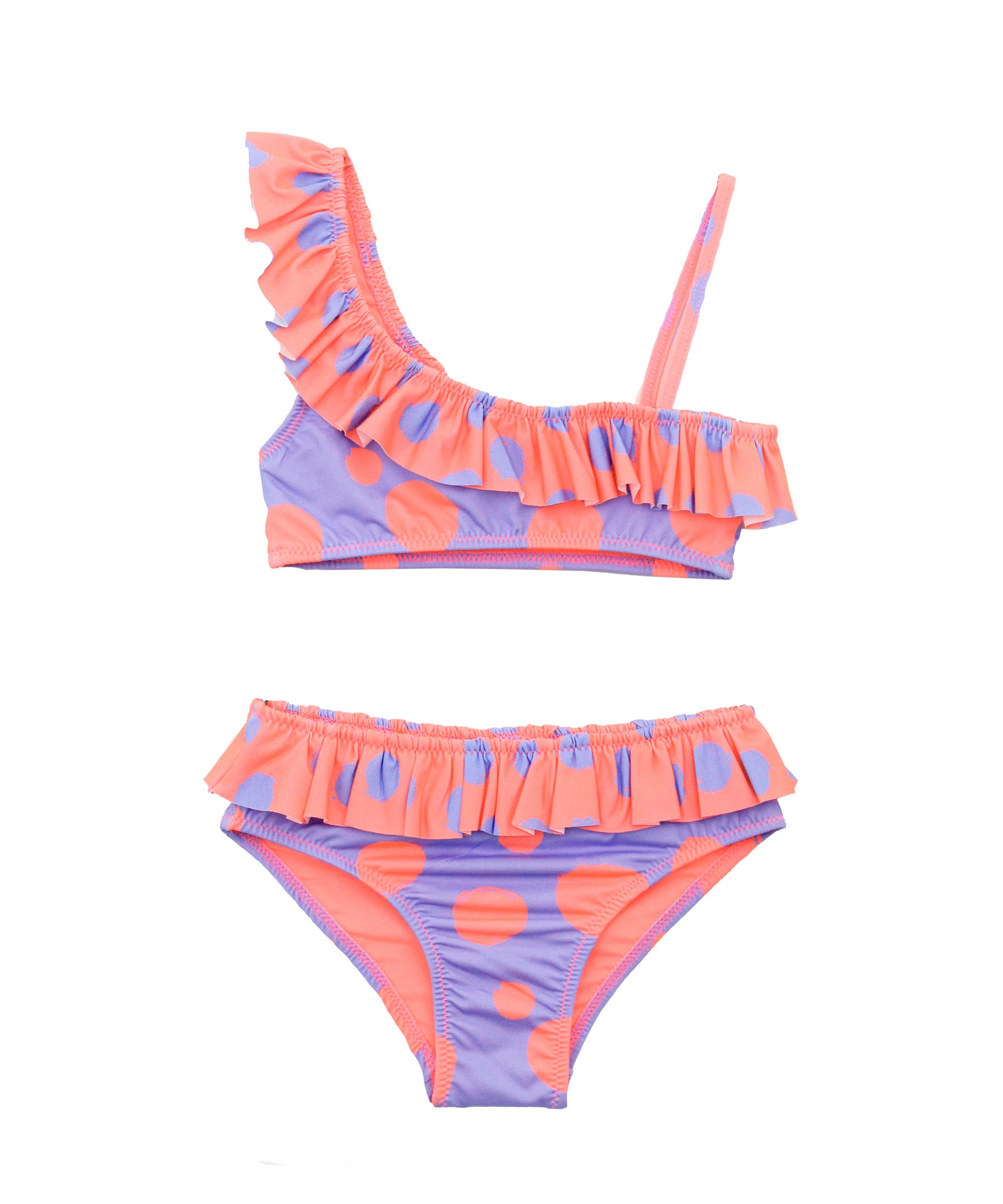 EffeK Costume Bikini Fantasia Pois Viola/Pesca per Bambine (fronte)