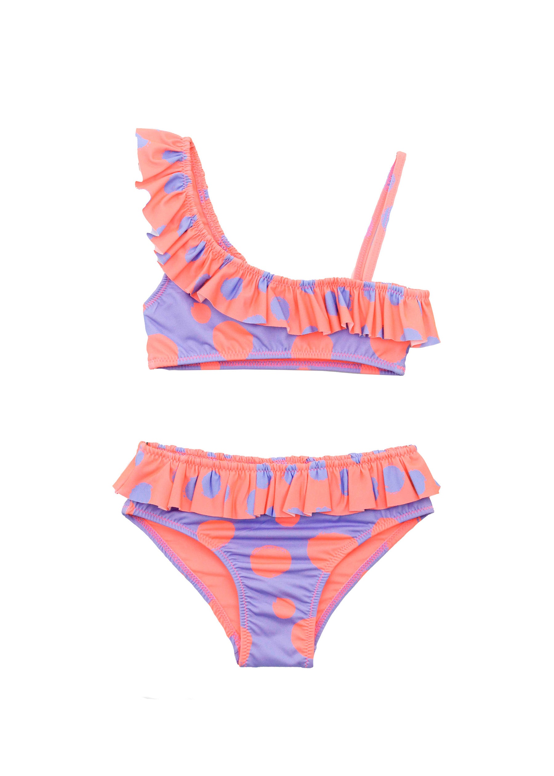 EffeK Costume Bikini Fantasia Pois Viola/Pesca per Bambine (fronte)