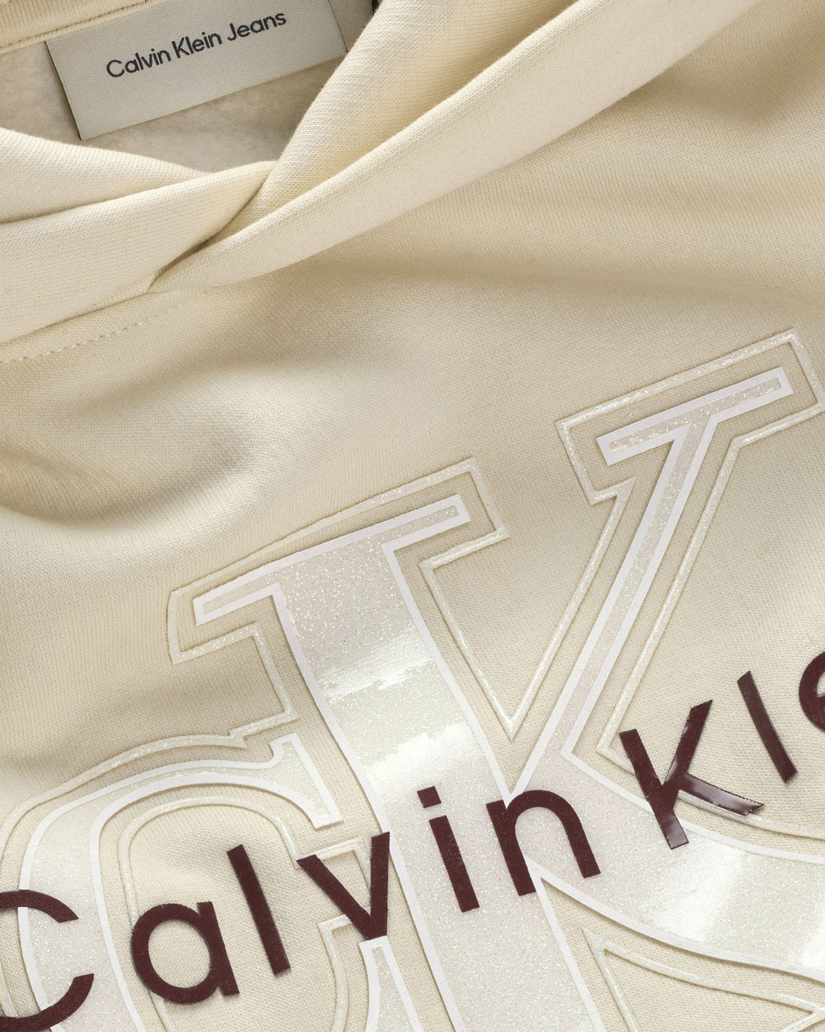 Calvin Klein Kids FElpa WhiteCap Gray con Cappuccio e Logo Ricamato a COntrasto per Bambine