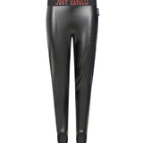 Just Cavalli Kids Leggings Nero con Fascia Logata Rosso per Bambine