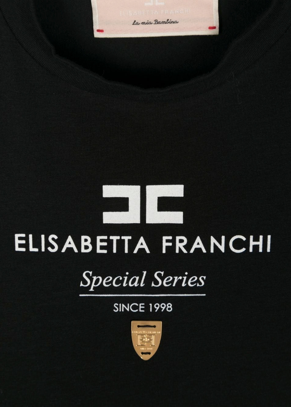 Elisabetta Franchi La Mia Bambina T-shirt Nera/Avorio con Stampa per Bambine (dettaglio)