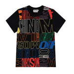 Moschino Kids T-shirt Nera con Monogram Multicolor per Bambini