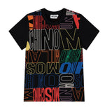 Moschino Kids T-shirt Nera con Monogram Multicolor per Bambini