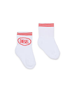 Diesel Kids Calzini Bianchi con Striscie e Logo Oval a Contrasto Unisex per Neonati