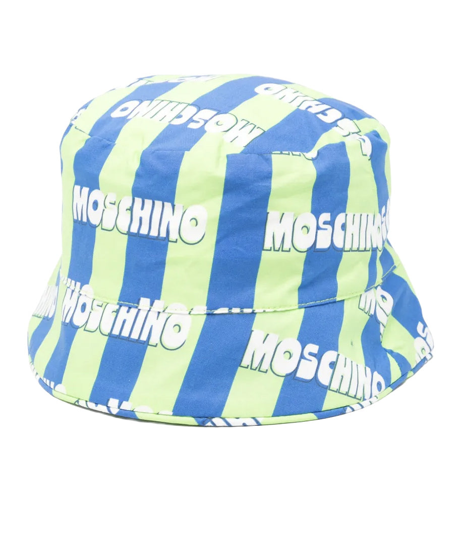 Moschino Kids Cappello a Righe Verde e Blu All-Over per Bambini