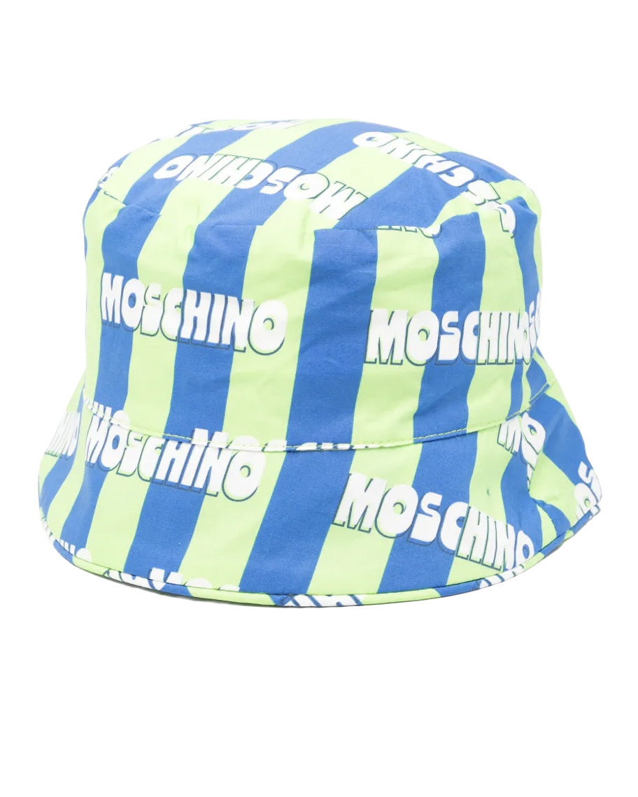 Moschino Kids Cappello a Righe Verde e Blu All-Over per Bambini