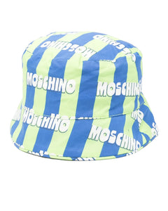 Moschino Kids Cappello a Righe Verde e Blu All-Over per Bambini