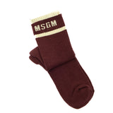Msgm Kids Calzini Merlot con Dettagli e Logo a Contrasto Beige per Bambine