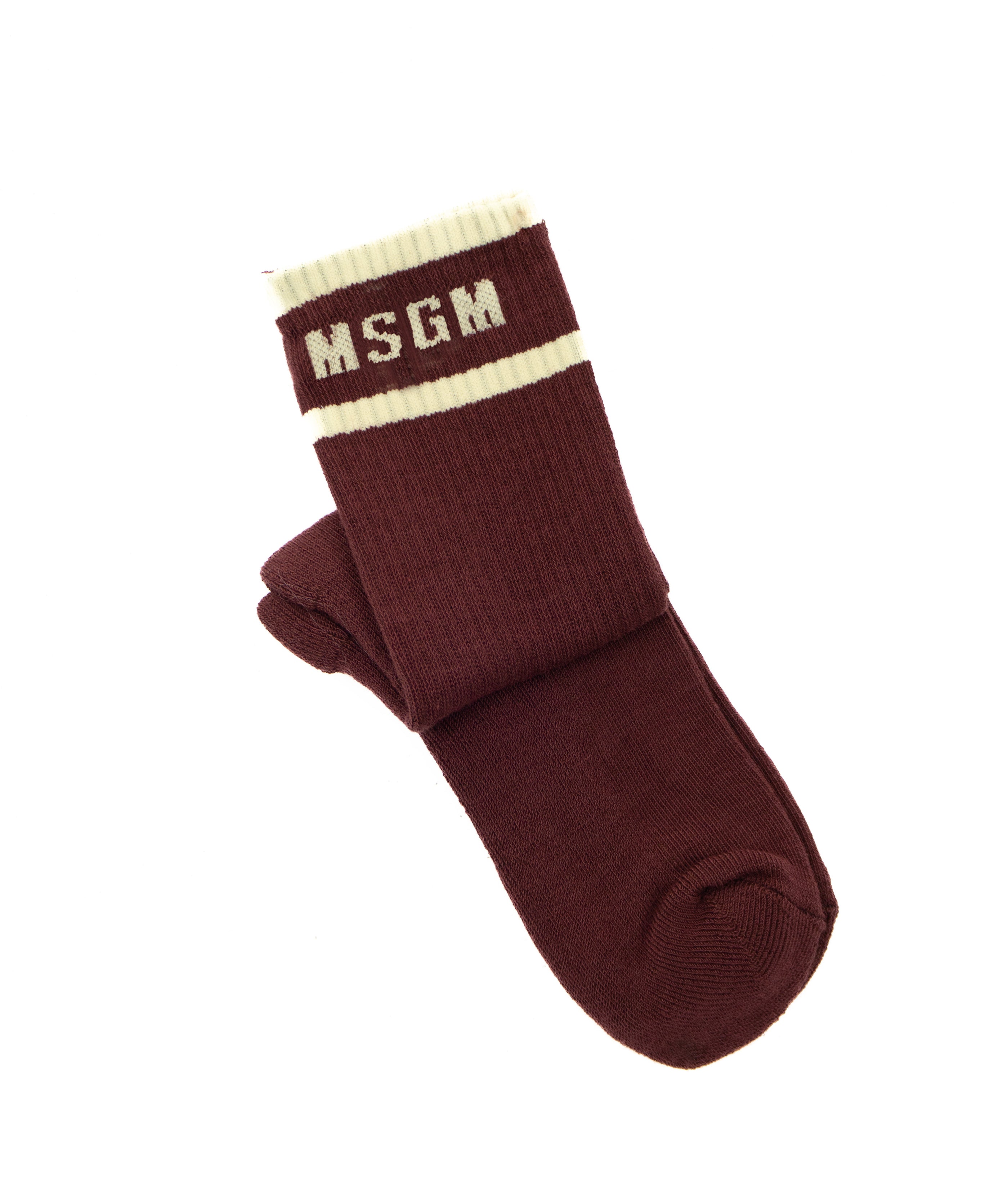 Msgm Kids Calzini Merlot con Dettagli e Logo a Contrasto Beige per Bambine