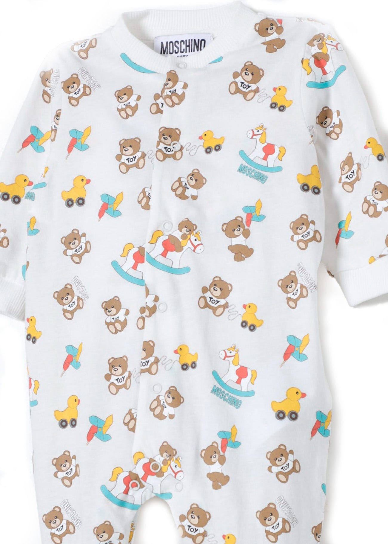 Moschino Kids Tutina Bianca con Stampa Grafica Teddy Bear All-over