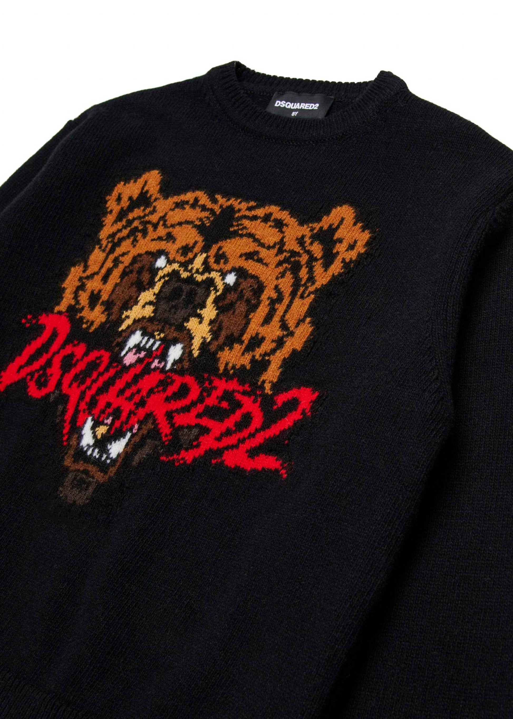 Dsquared2 Maglione Nero con Intarso Bear per Bambini