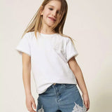 Twinset Kids Short in Denim con Dettagli in Pizzo per Bambine e Neonate