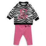 Moschino Kids Felpa Zebrata con Leggings Fucsia per Neonate