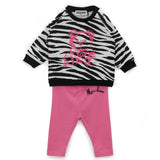 Moschino Kids Felpa Zebrata con Leggings Fucsia per Neonate
