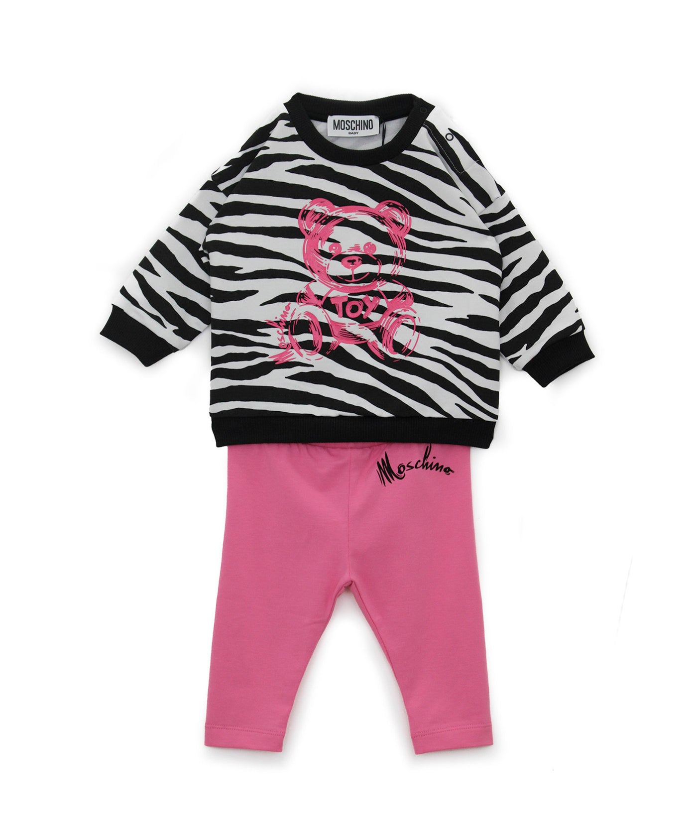 Moschino Kids Felpa Zebrata con Leggings Fucsia per Neonate