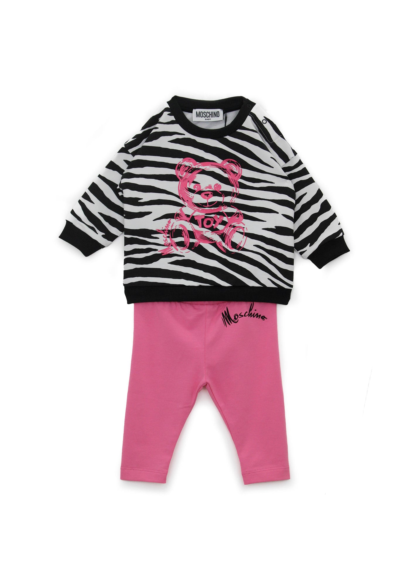 Moschino Kids Felpa Zebrata con Leggings Fucsia per Neonate