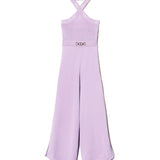 Twinset Kids Tuta in Maglia Viola con Logo Jacquard per Bambine