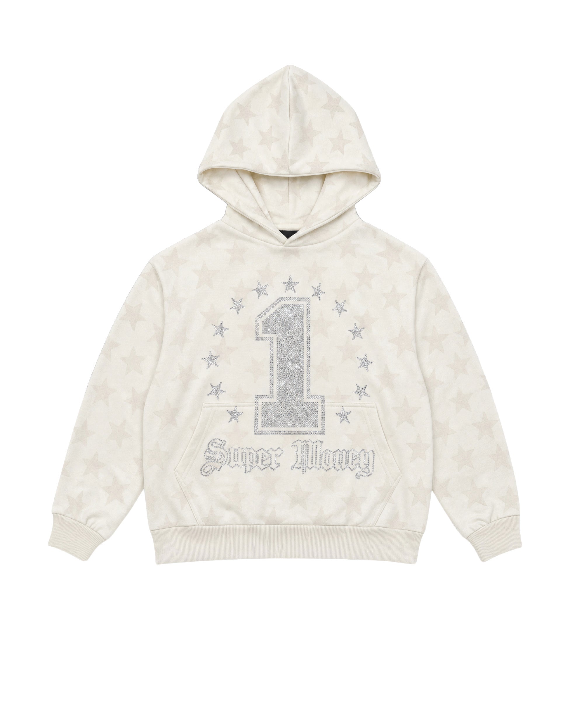 Art Super Money Kids Felpa con Cappuccio Bianco Fantasia Stelle e Strass per Bambini