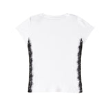Patrizia Pepe Kids T-Shirt Bianco con Merletto e Logo per Bambine