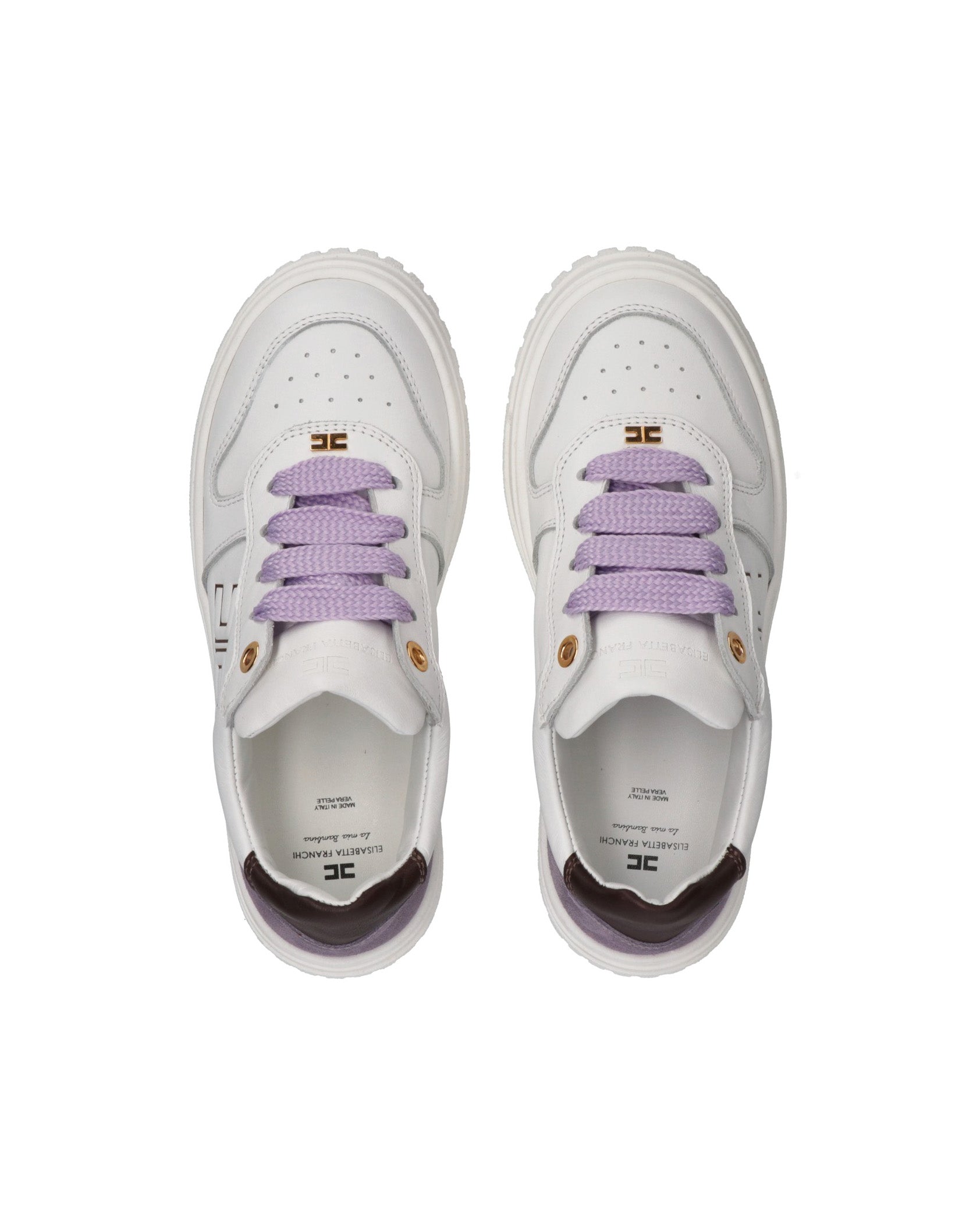 Elisabetta Franchi La Mia Bambina Sneakers Avorio/Lilla con Logo per Bambine