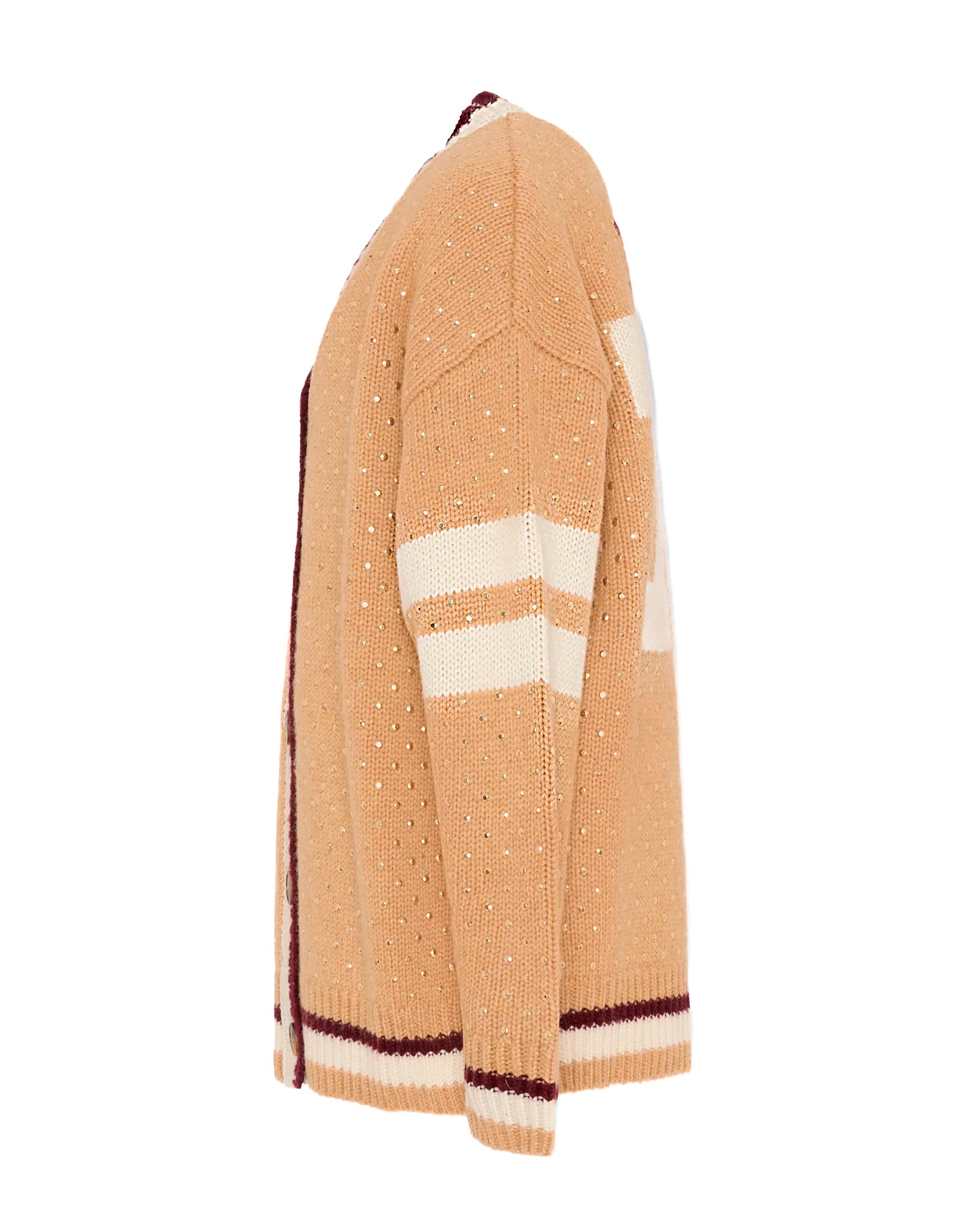 MSGM Kids Cardigan Cammello con Logo e Numero 77 per Bambine