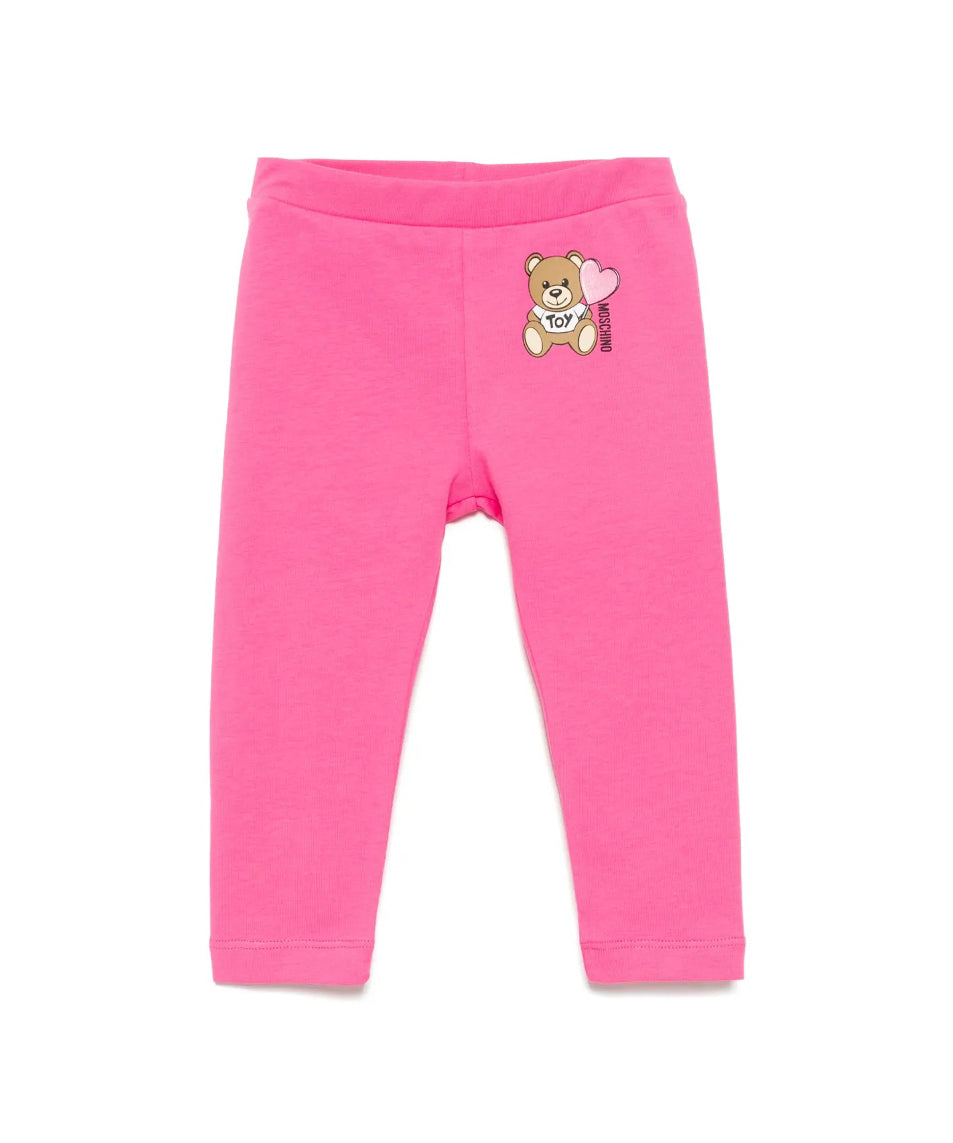 Moschino Kids Leggings Fucsia con Teddy per Neonate
