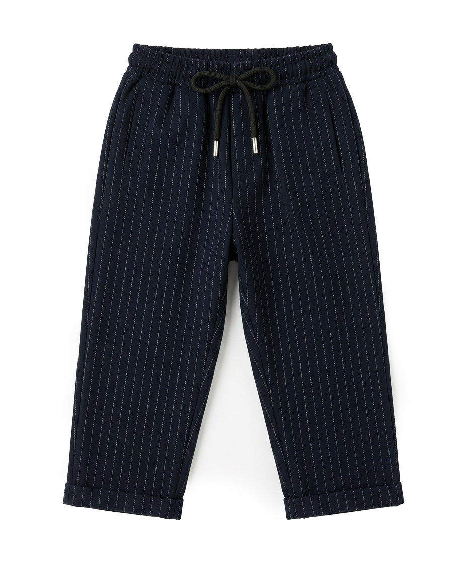 Yes London Kids Pantalone Blu Gessato con Patch sul Retro per Bambini